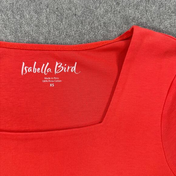 Isabella Bird Square Neck Top Women's X-Small Coral Pima Cotton 3/4 Sleeve - Picture 2 of 8